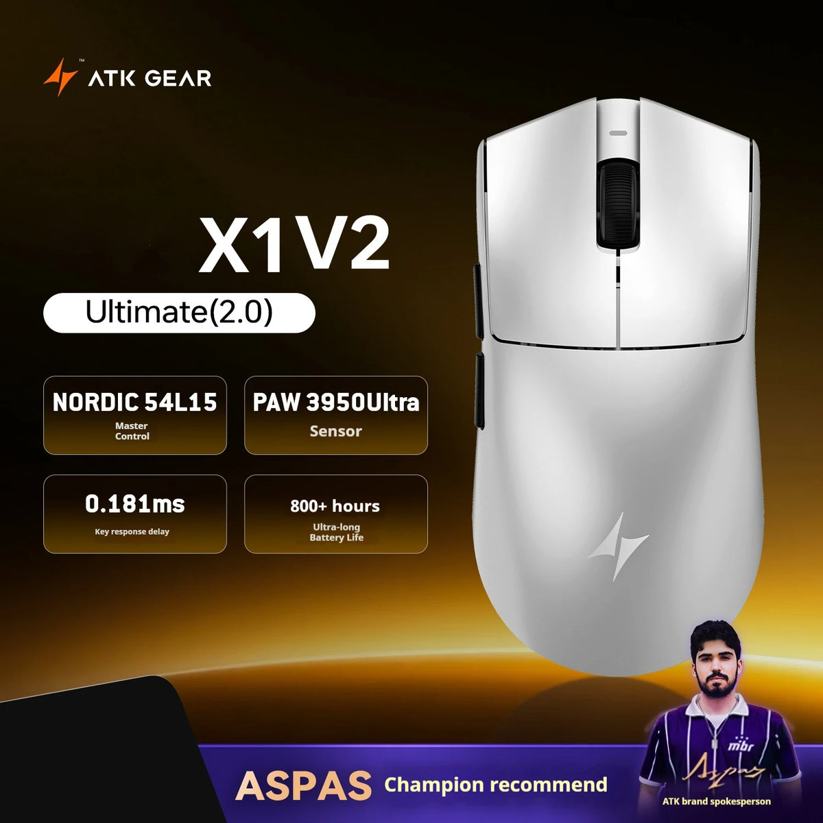 Ratón inalámbrico ATK X1 V2 Ultimate 2.0 PAW3950, ultraligero 54g, 750ips, latencia baja 0.163ms, 650ips, accesorio gamer nuevo para regalo
