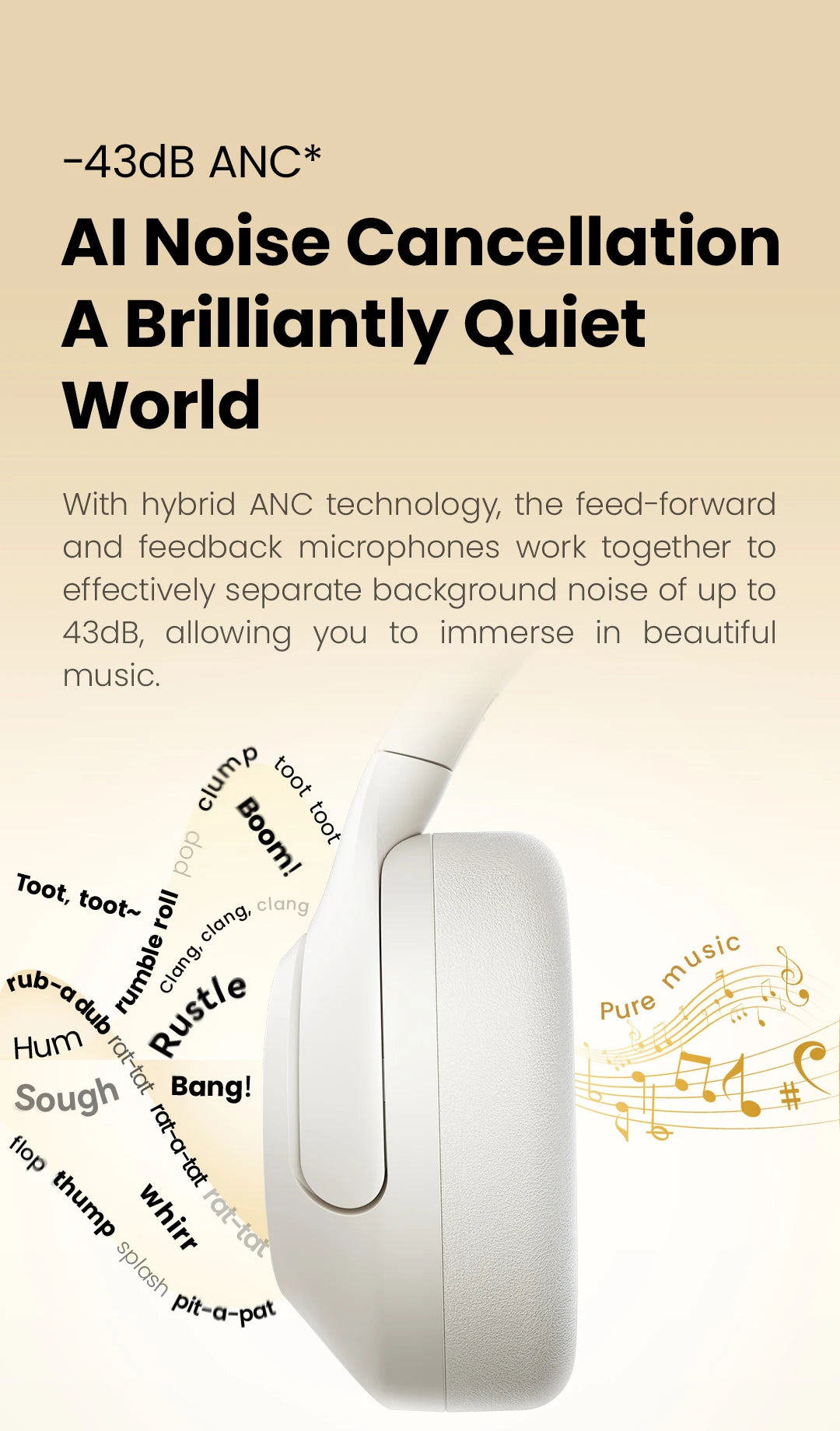 HAYLOU S30 Wireless Bluetooth 5.4 ANC Headphones 43dB Noise Cancelling Headsets with 40mm Driver, 80H Playtime Hi-Res Audio Earphones