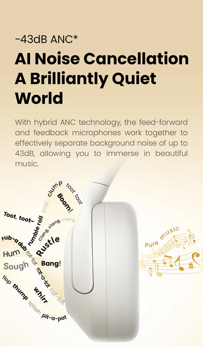 HAYLOU S30 Wireless Bluetooth 5.4 ANC Headphones 43dB Noise Cancelling Headsets with 40mm Driver, 80H Playtime Hi-Res Audio Earphones