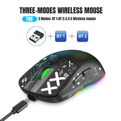 Mouse gaming Bluetooth a 3 modalità, ricaricabile, 2.4G USB wireless, con retroilluminazione RGB, per iPad, tablet, laptop e computer