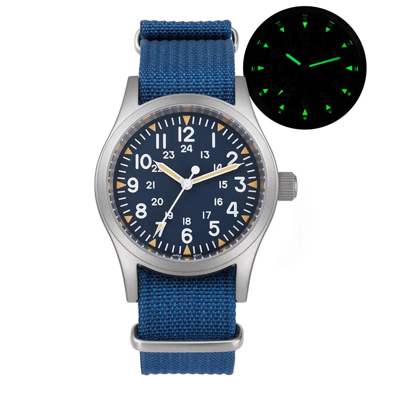 Militado ML05 Vintage Field Watch  VH31 Sweep Quartz Movement, Domed Sapphire Crystal, 38mm, Luminous & 100M Waterproof