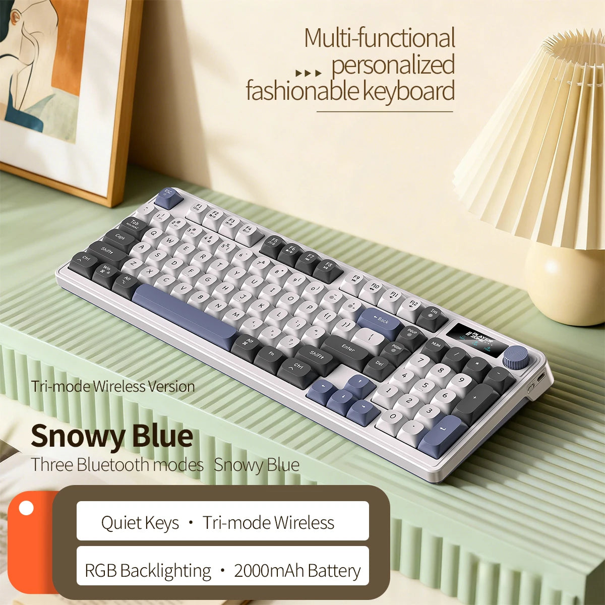 98 key Wireless Keyboard Knob Control BT/2.4g/Wired,RGB LED Backlight Display,2000mA Battery for PC/Laptop