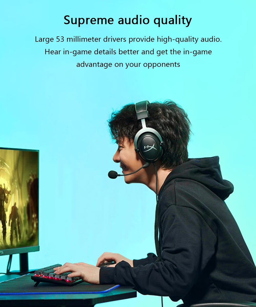 HyperX Cloud II Wired Gaming Headset with 7.1 Surround Sound, Hi-Fi Gaming Headphones, Detachable Noise-Cancelling Microphone, USB Sound Card for PC, PS4 & Xbox