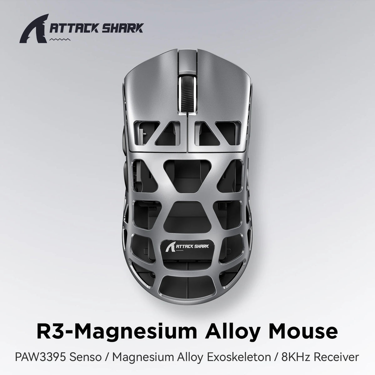 Mouse ATTACK SHARK R3 8KHz in lega di magnesio, sensore PixArt PAW3395, fino a 26000 DPI, 2.4G/BT/cablato, ultraleggero da 46g, per PC/Mac