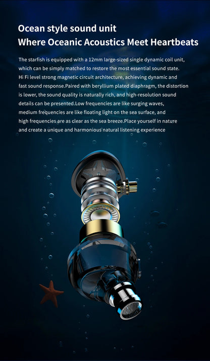 TRN Starfish HiFi Wired Earphones 12mm Dynamic Driver In-Ear Monitors with Beryllium Diaphragm, Detachable Cable Audiophile HiFi Headphones
