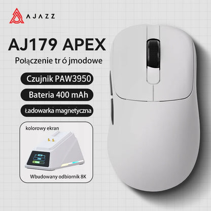 Mouse da gaming AJAZZ AJ179 APEX con dock con schermo a colori, ricarica magnetica, alta frequenza 8000Hz /, tri-mode (PAW3950) per destrimani