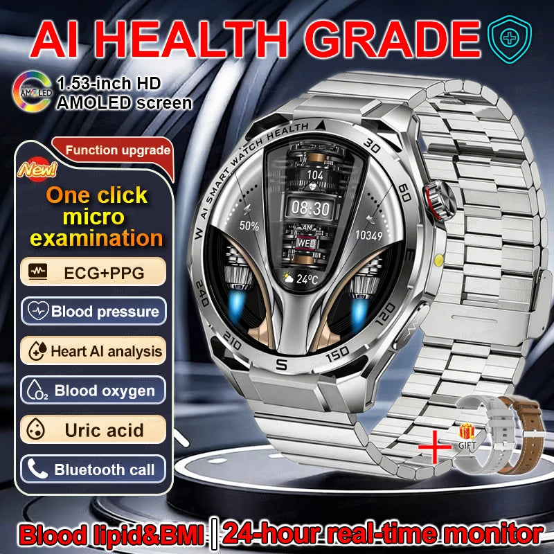 Smart Watch Men High-end Health Blood pressureblood oxygen lipids Uric acid Sapphire Smart watches Ai GPT Custom dial ECG 2026