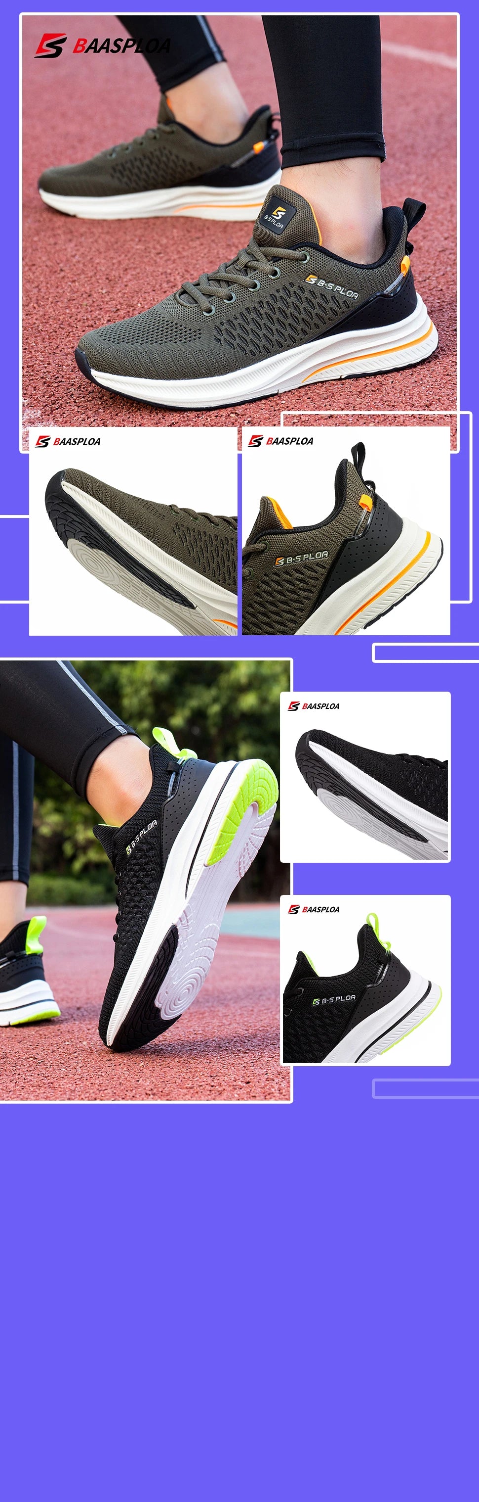 Baasploa Men Running Sneakers Brand Casual Lightweight Designer Mesh Jogging Shoes Male Breathable Lace-Up Sports Walking Shoes