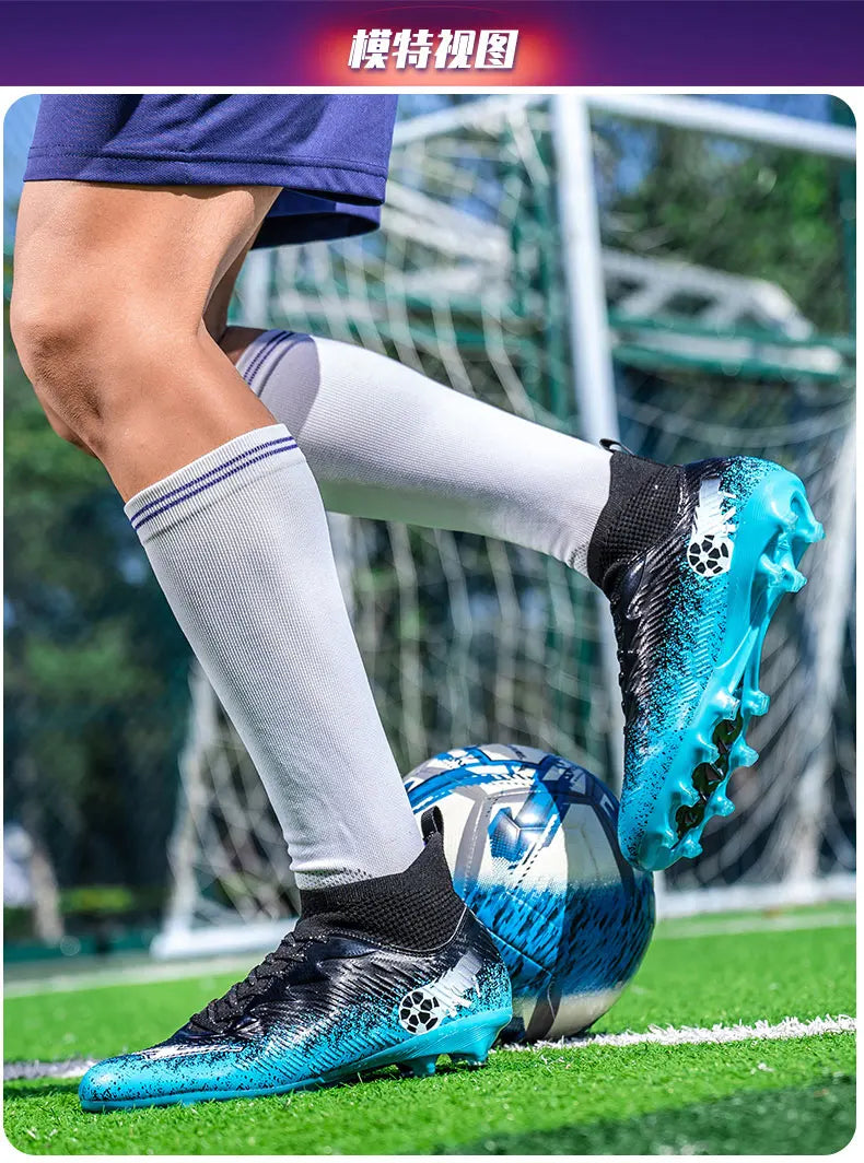 Men Women Football Boots High-top Non-Slip Soccer Sneakers Breathable Futsal Training Shoes Outdoor Grass Ankle Soccer Cleats