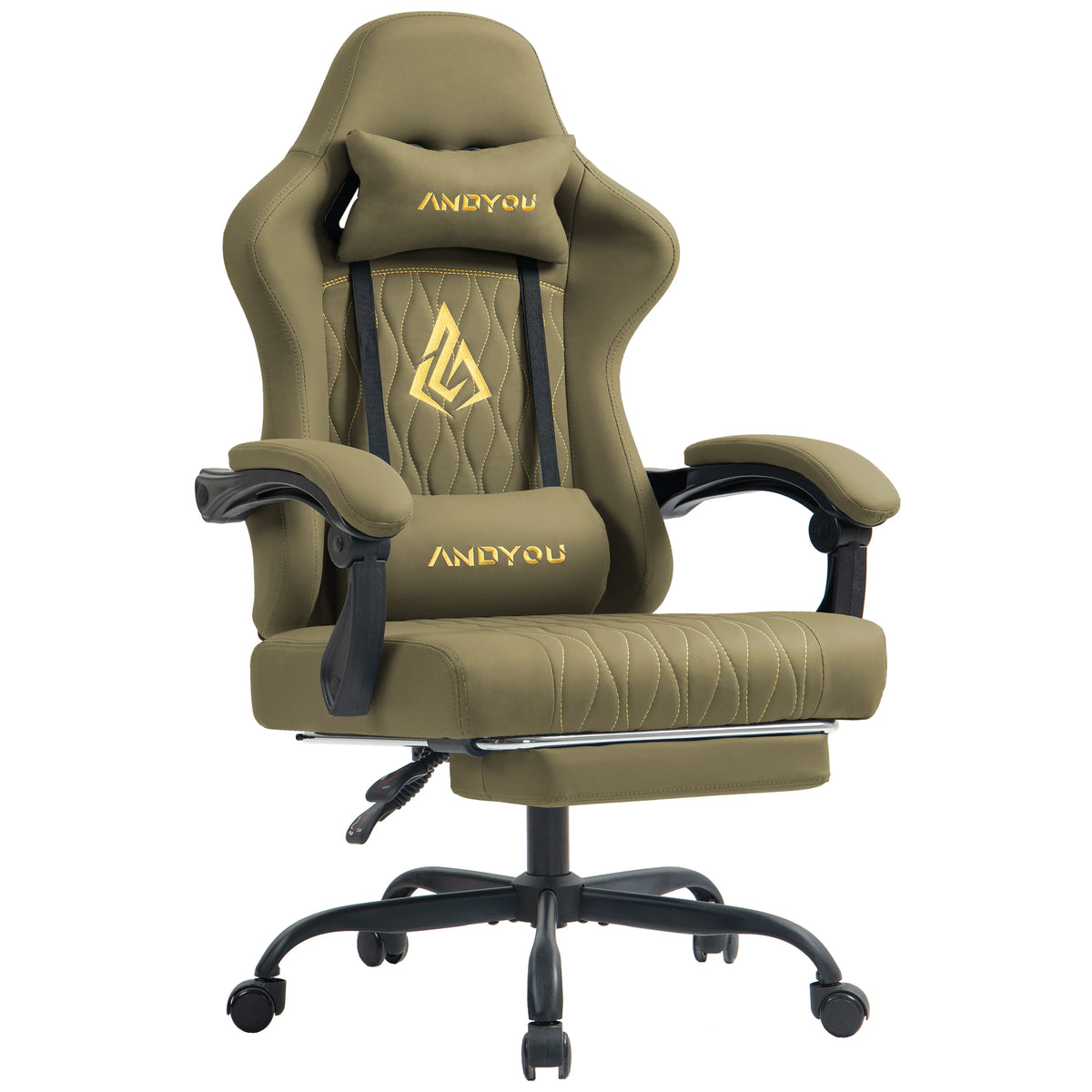 Andyou Ergonomic Gaming Chair with Reclining PU Leather Seat, Swivel Computer Gaming Chair with Adjustable Height, Lumbar Support & Footrest Design