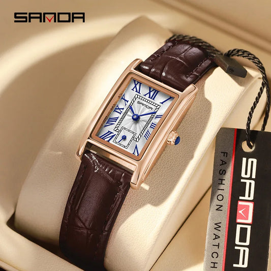SANDA 1116 Women’s Elegant Quartz Watch  Rectangle Dial, Water Resistant & Business Design