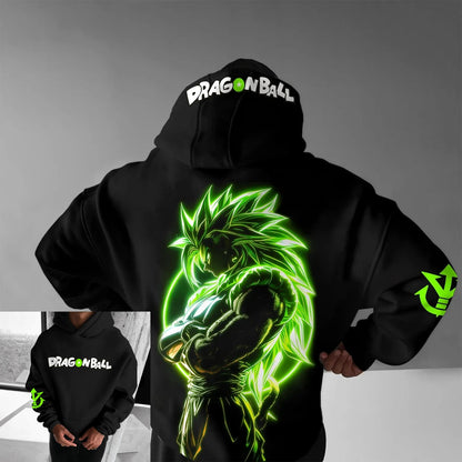 Retro fitness mikina s kapucí Dragon Ball podzim/zima 2026, 100% bavlna, potisk Broly, oversized streetwear pro muže, ženy, dospělé a děti