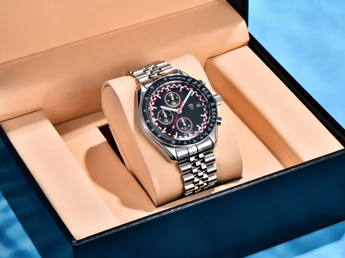 PAGANI DESIGN Top Luxury Men's Quartz Watch Business Elite VK67 Stainless Steel Sapphire Glass 100m Dive Calendar Luminous Watch