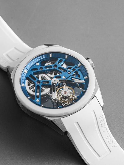 AGELOCER Original Tourbillon Watch Ceramic Bezel Men's Vogue Luxury Skeleton Manual Mechanical Watch Birthday Gift for Men
