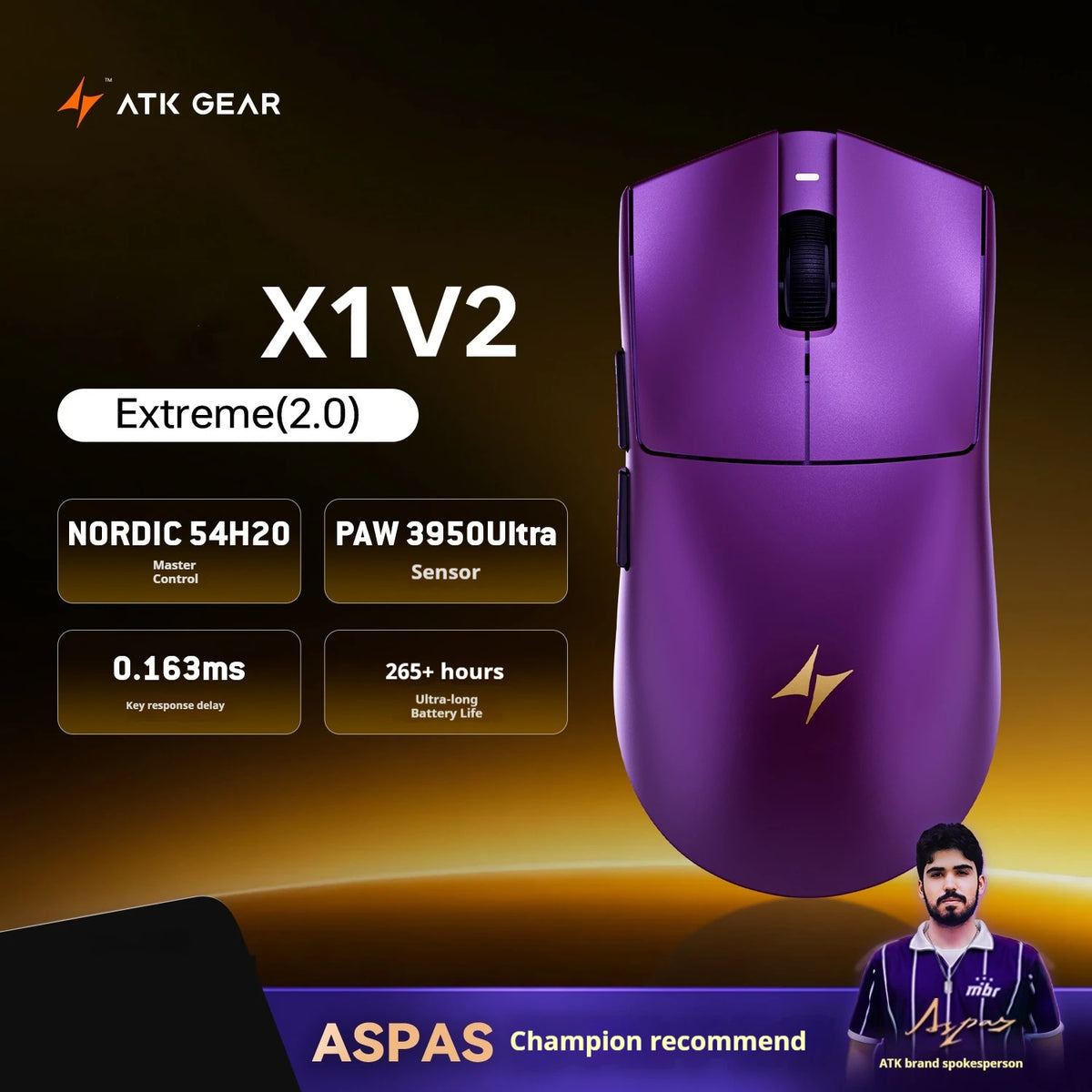 Ratón inalámbrico ATK X1 V2 Ultimate 2.0 PAW3950, ultraligero 54g, 750ips, latencia baja 0.163ms, 650ips, accesorio gamer nuevo para regalo