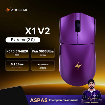 Ratón inalámbrico ATK X1 V2 Ultimate 2.0 PAW3950, ultraligero 54g, 750ips, latencia baja 0.163ms, 650ips, accesorio gamer nuevo para regalo