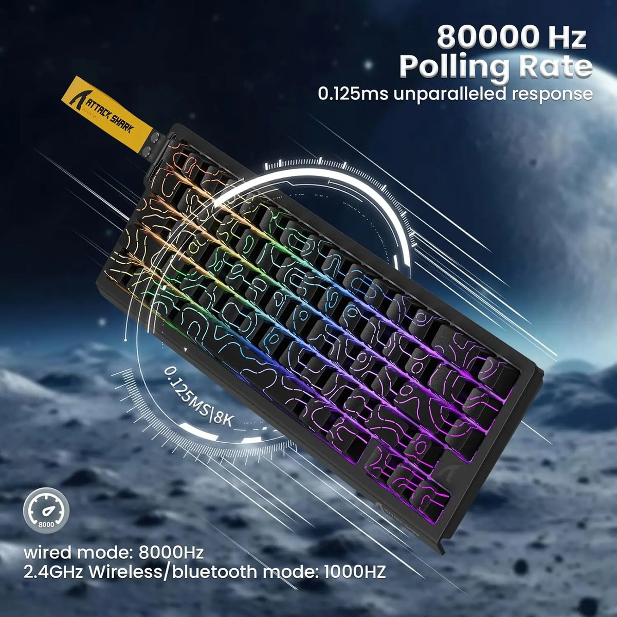 ATTACK SHARK X68PRO HE Wireless Rapid Trigger Gaming Keyboard, 60% Hall Effect Magnetic Keyboard, Tri-Mode Mechanical Gaming Keyboard with 8K Polling Rate & Adjustable Actuation