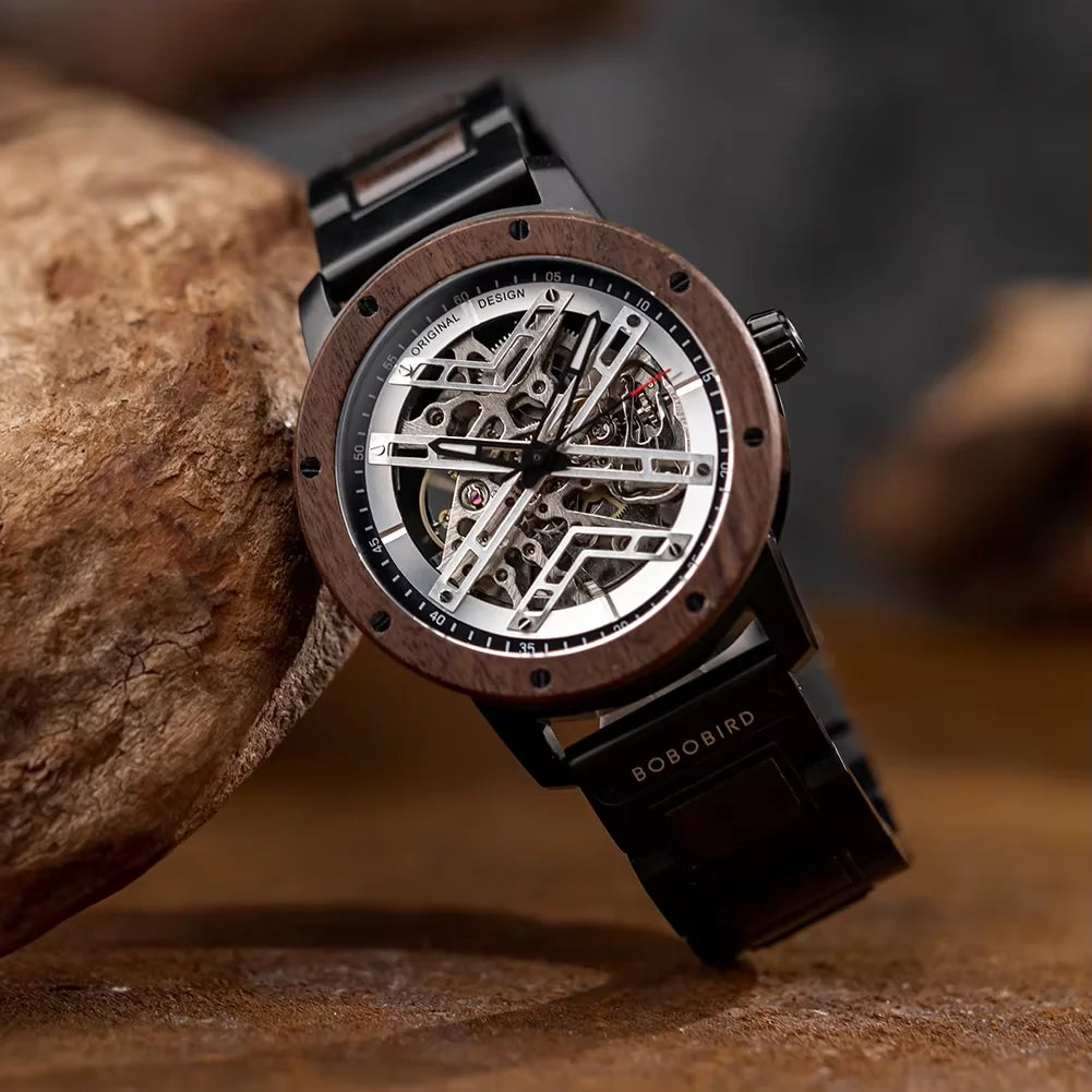 Automatic Mechanical Watch BOBO BIRD New Top Business Men Wooden Wristwatch Unique Custom Engraved Watches Christmas Gift Box