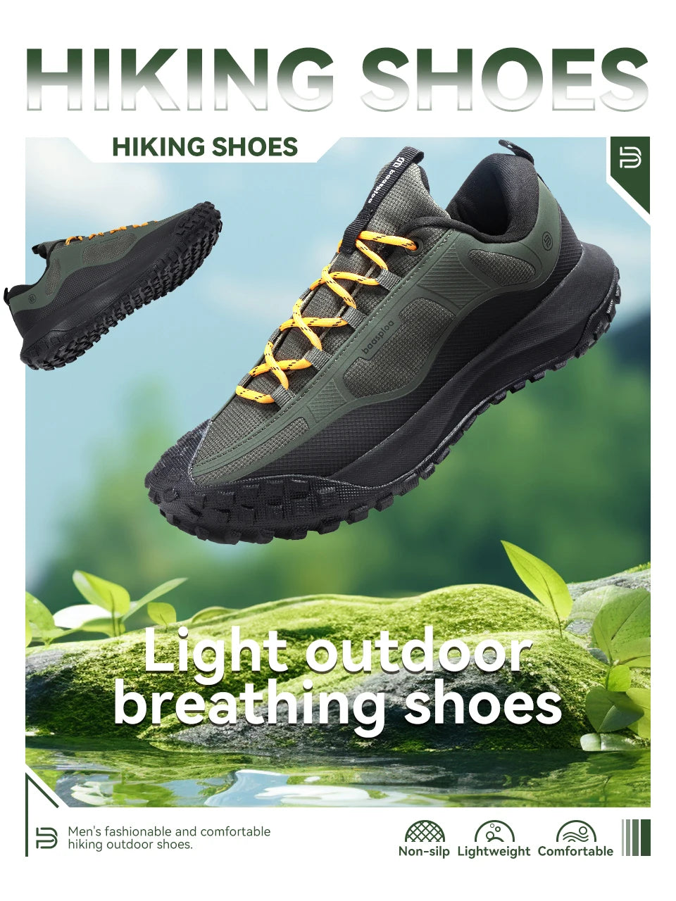 Baasploa Hiking Shoes Men Outdoor Waterproof Camping Resistant Non Slip Sneakers Male Casual Lightweight Lace-Up Walking Shoes