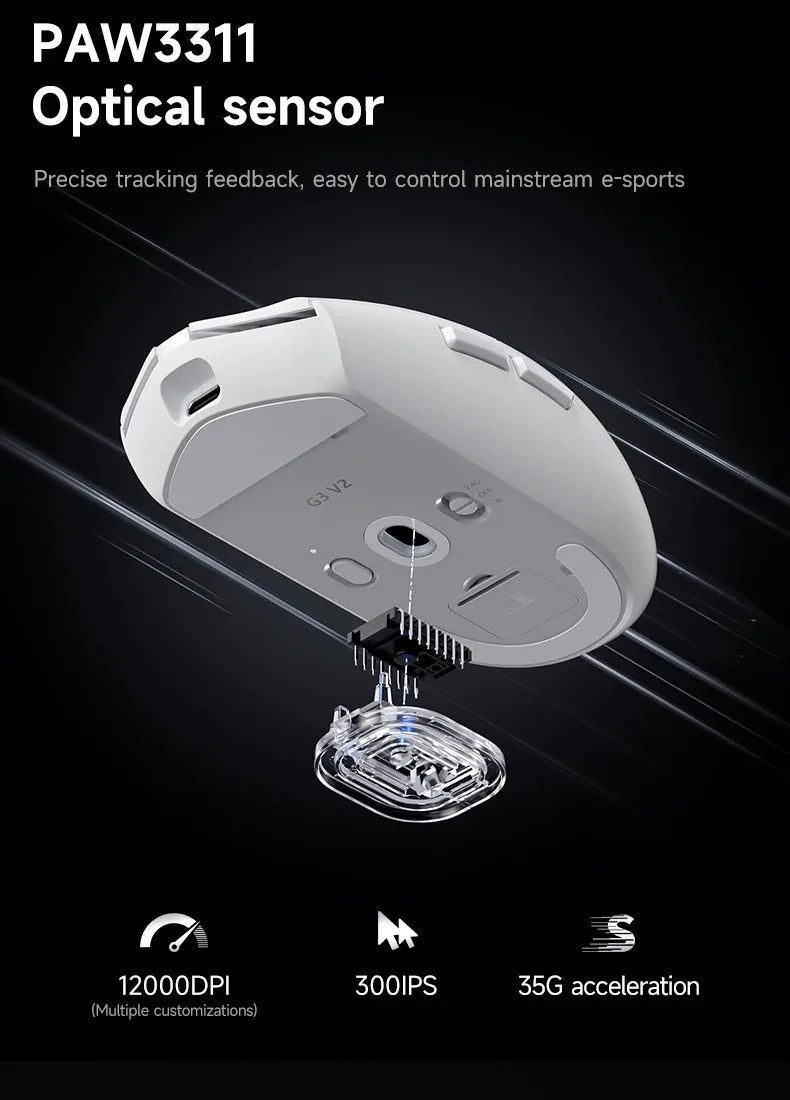 MCHOSE G3 V2 Pro Wireless Gaming Mouse, PAW3395 Three-Mode Bluetooth Gaming Mouse, Lightweight 59g Wireless Gaming Mouse for Esports, Office & PC