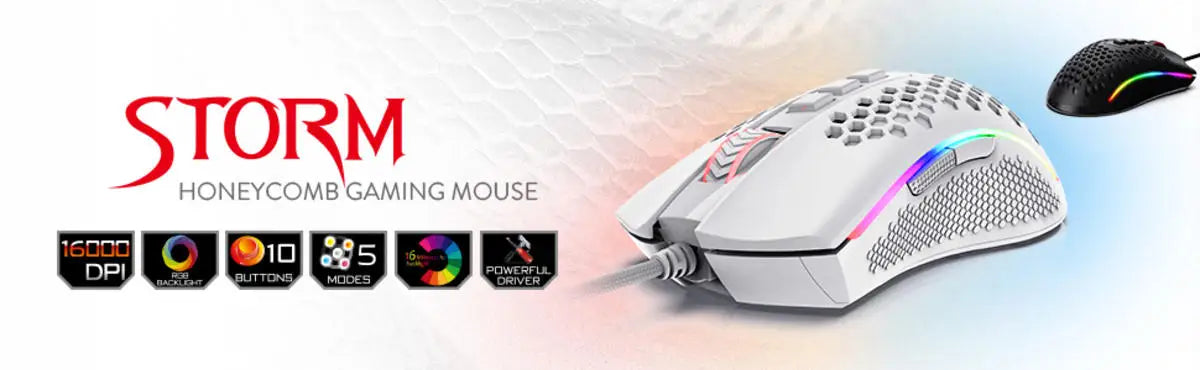 Redragon M808 Storm Lightweight RGB Gaming Mouse, Wired USB Gaming Mouse with 12,400 DPI Optical Sensor, 7 Programmable Buttons, Honeycomb Esports Mouse