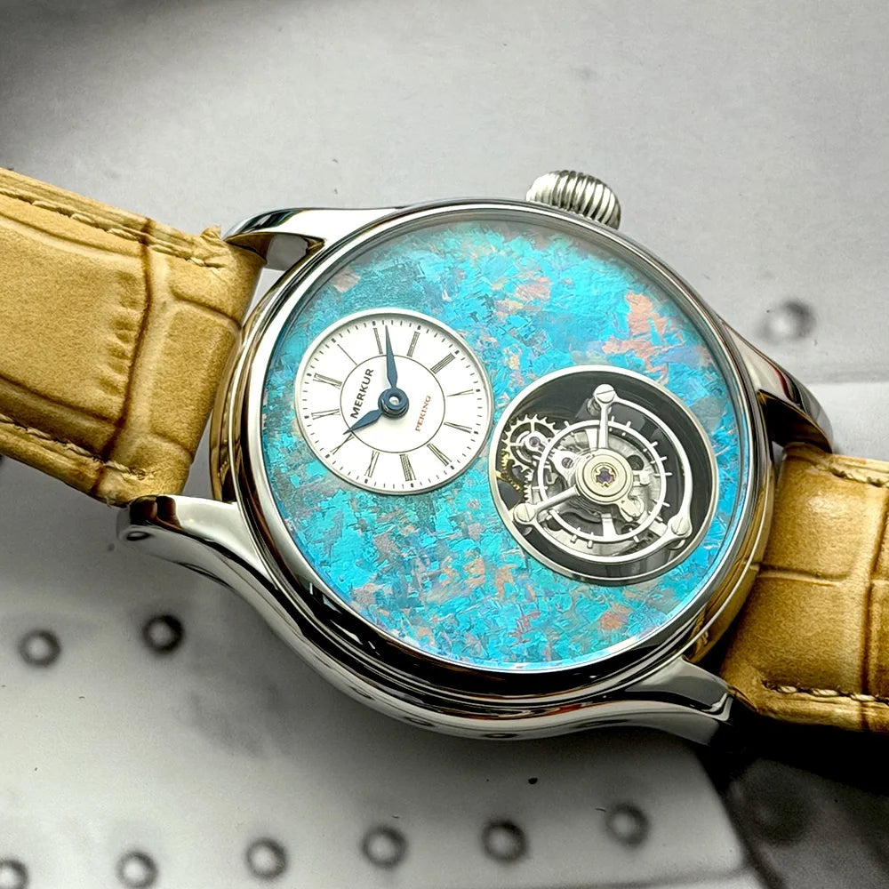 Merkur 100% Tourbillon Watch Men's Titanium Ice Flower Dial Sapphire Watch For Men Mechanical Wristwatches Relogio Masculino