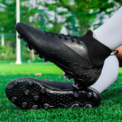 Black Men Soccer Shoes AG/FG Cleats Training Football Boots For Men High Ankle Sport Shoes Kids Adults Sneakers 35-45