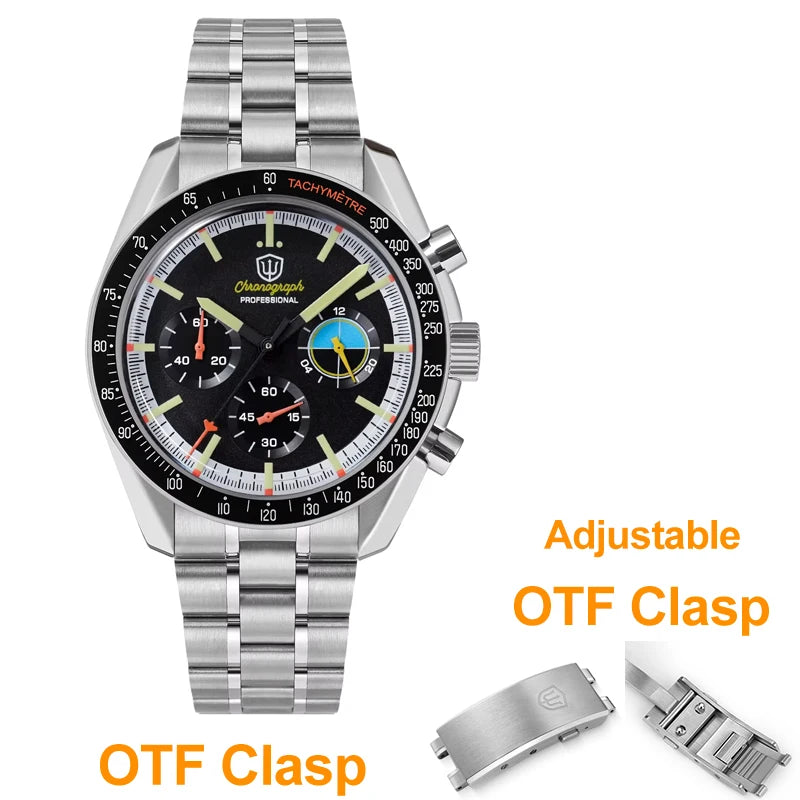 Watchdives WD1863 39mm VK63 Chronograph Watch Vintage Stainless Steel Sapphire OTF Clasp Waterproof Luminous Watches for Men