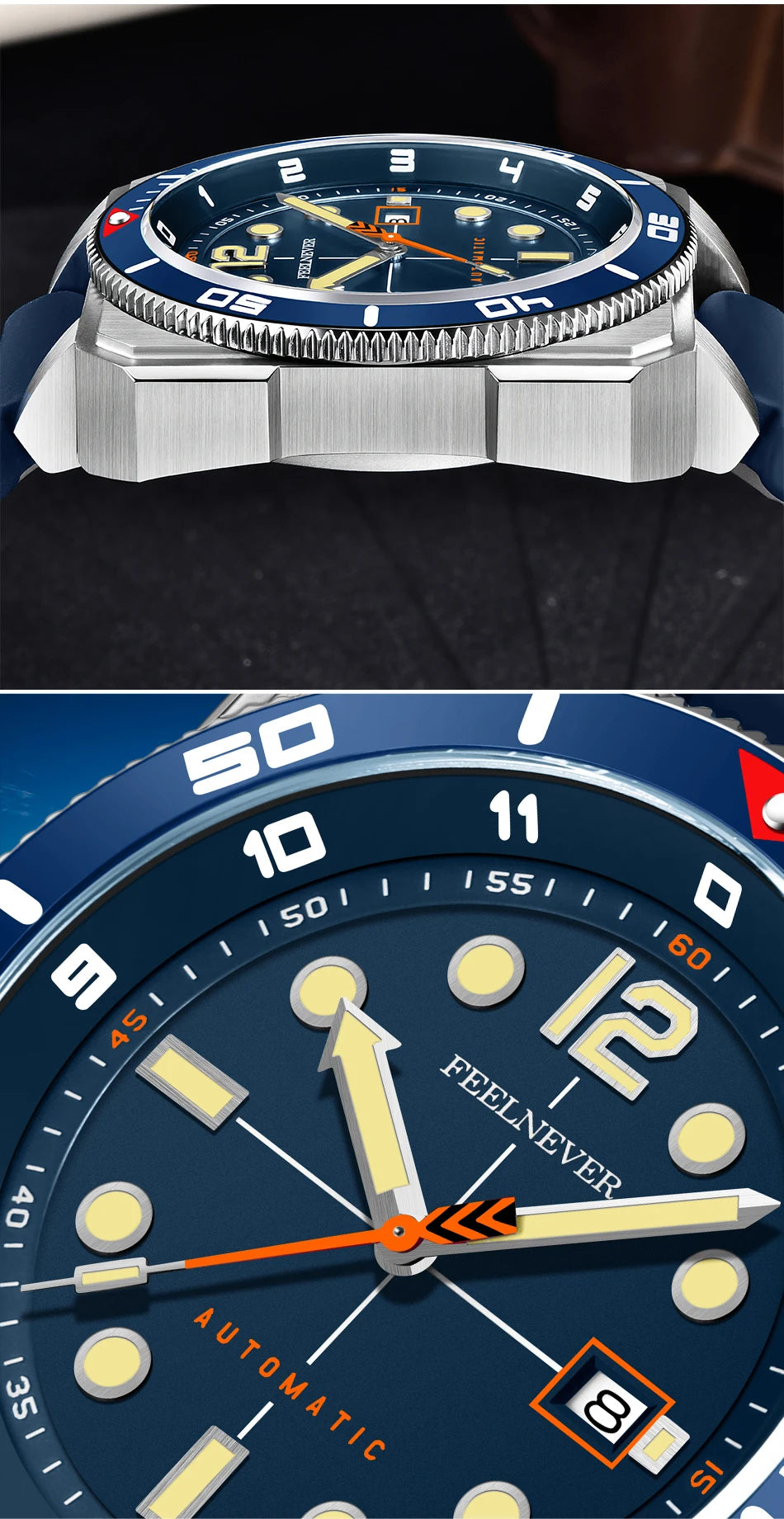 FeelNever 8215 Movement Automatic Dive Watch for Men Super Luminous 316 Steel Wristwatch Sapphire Sports Mechanical Male Watches