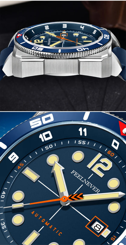 FeelNever 8215 Movement Automatic Dive Watch for Men Super Luminous 316 Steel Wristwatch Sapphire Sports Mechanical Male Watches