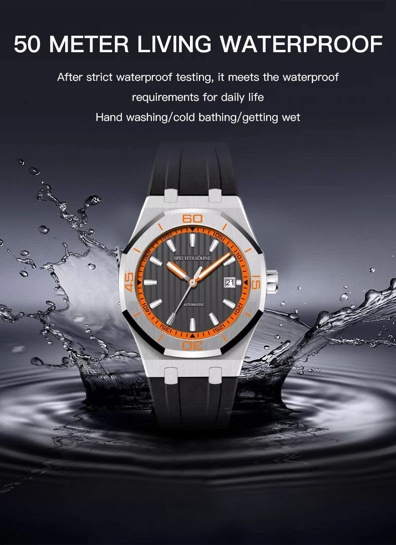 Specht & Sohne New 40mm Men Automatic Mechanical Watches Men Luxury Stainless Steel Watch Rubber Relogio Masculino Waterproof
