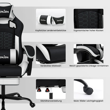 SUKIDA Ergonomic Gaming Chair with Lumbar Support, Adjustable Racing Office Chair, Swivel Executive Chair with Headrest and Armrests