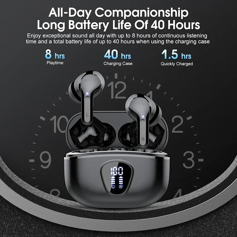 New Wireless Earbuds Bluetooth 5.3 HiFi Stereo Earbuds with ENC Noise Cancelling, IP7 Waterproof, 48H LED Display Charging Case, Deep Bass Wireless Earbuds with Microphone