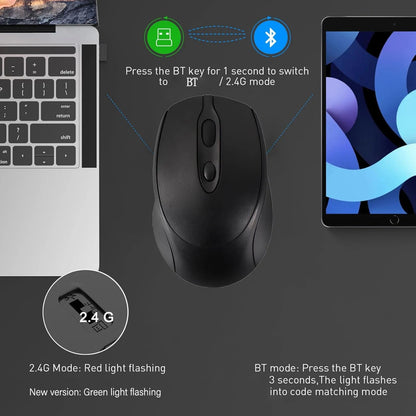 Mouse wireless compatibile Bluetooth 2.4G ricaricabile, mouse wireless per computer USB silenzioso da gaming per PC, laptop, Macbook e tablet
