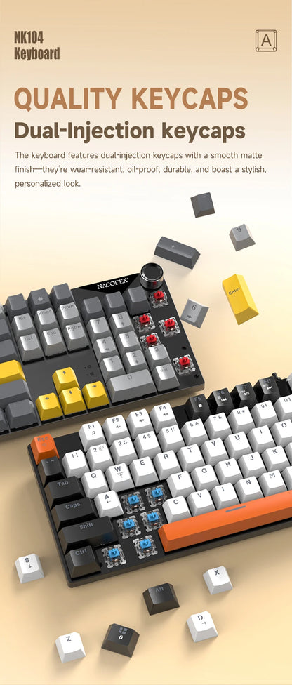 AJAZZ NK104 Wired Typing Mechanical Keyboard with Metal Knob Switch and Backlight Function for Laptops