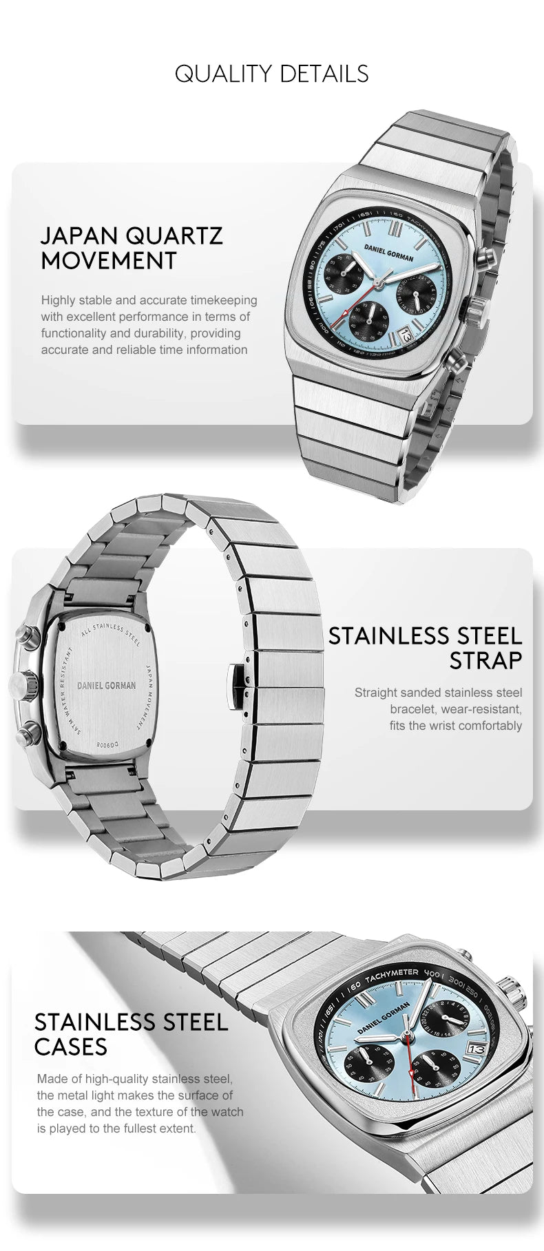 Horloge voor mannen in roestvrij staal Case Shape: Round Case