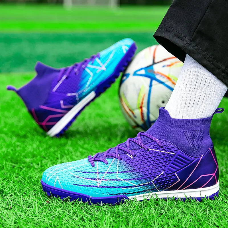 New Professional High Top Football Shoes Artificial Grass Leather Youth Students Training Soccer Shoes for Men And Women Sports