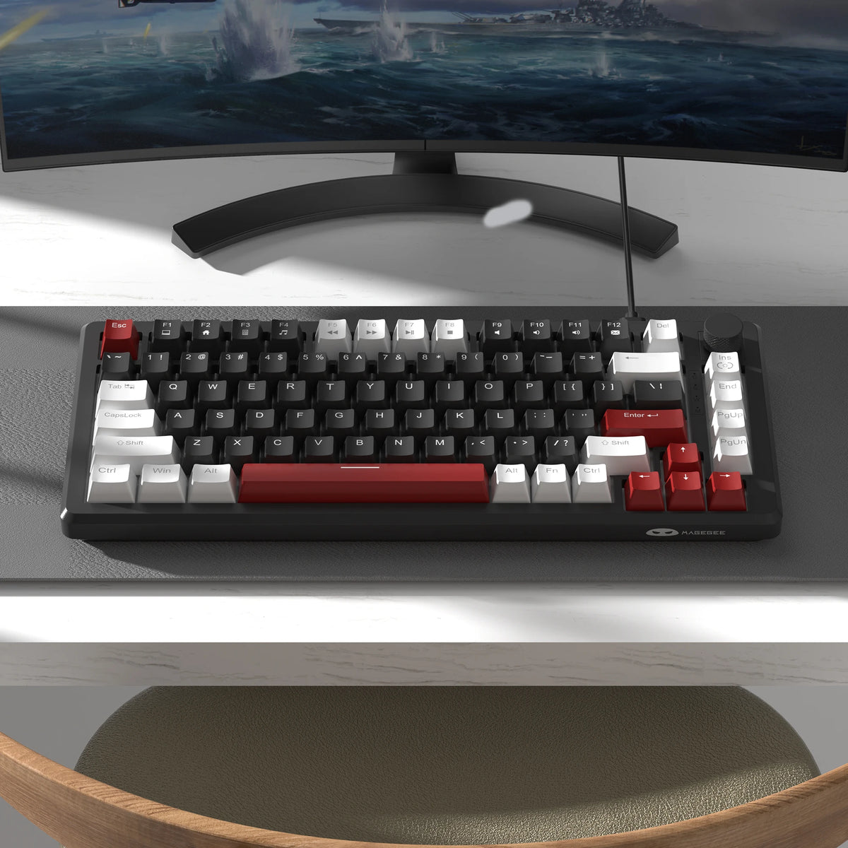 MageGee 75% Mechanical Gaming Keyboard with Knob Control, Wired Mechanical Gaming Keyboard with Blue Backlit, Red/Yellow Switch Gaming Keyboard for PC Windows