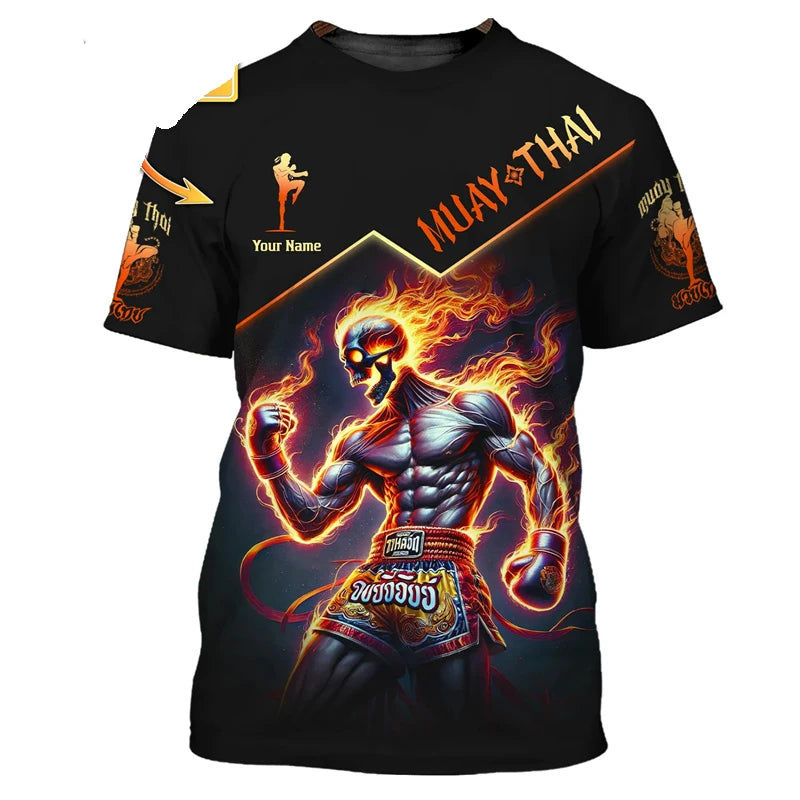 Stylové nové pánské tričko s grafikou Muay Thai, 3D potiskem tygra a draka, personalizovaným jménem a výrazným designem, letní tričko na gym a fitness
