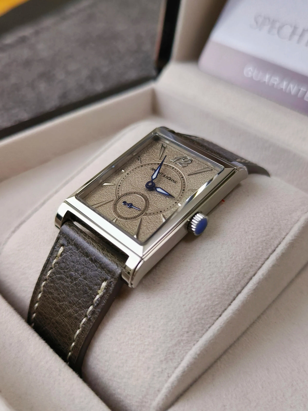 2026 Specht&Söhne Ultra Thin 7.5mm Rectangular Watch Japan Quartz Movt Small Seconds Sandblasted Dial Grey Leather Strap Watch