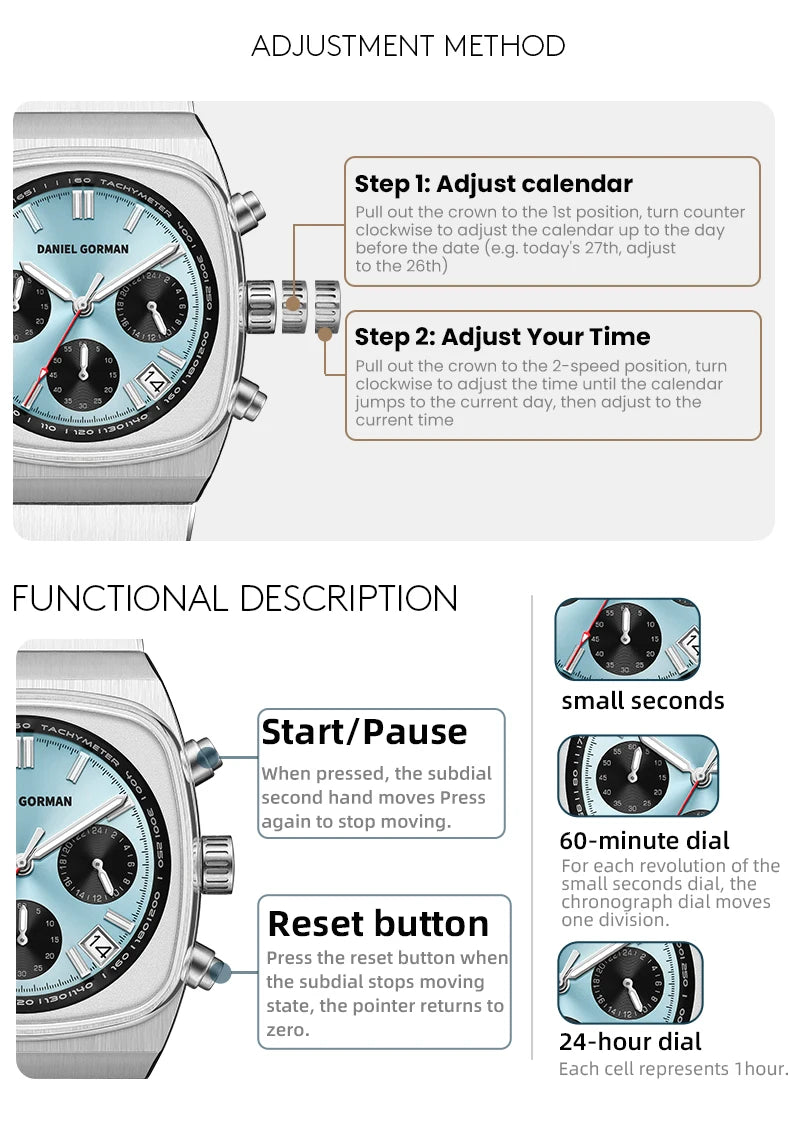 Horloge voor mannen in roestvrij staal Case Shape: Round Case