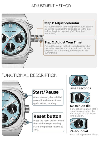Horloge voor mannen in roestvrij staal Case Shape: Round Case