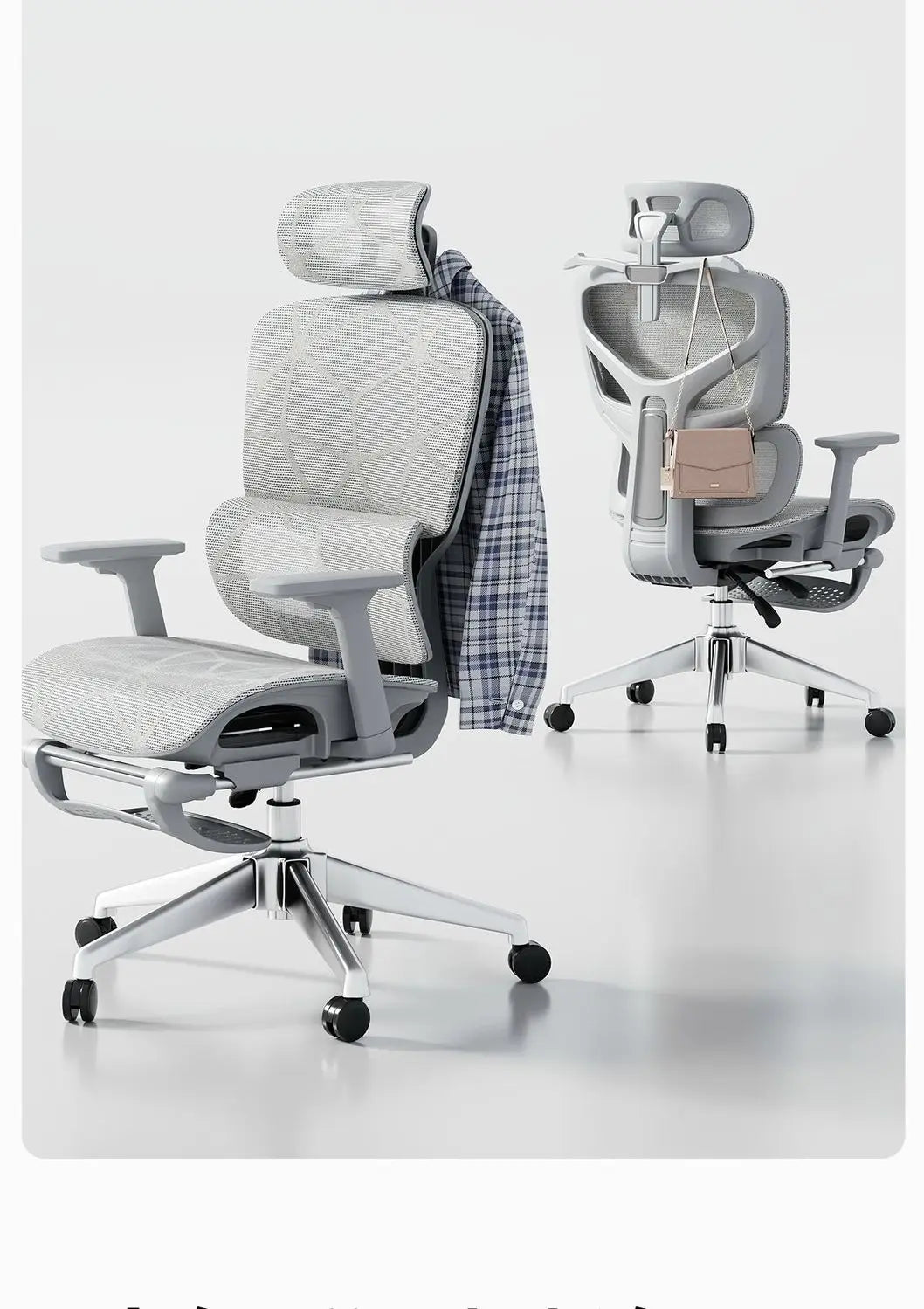 Nastavitelná ergonomická kancelářská židle ze síťoviny, prodyšná počítačová židle s vysokým opěradlem, 6D bederní opěrkou a výsuvnou podnožkou