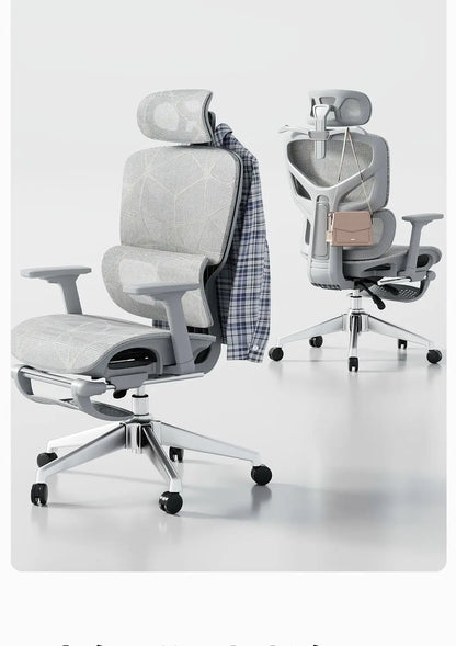 Nastavitelná ergonomická kancelářská židle ze síťoviny, prodyšná počítačová židle s vysokým opěradlem, 6D bederní opěrkou a výsuvnou podnožkou