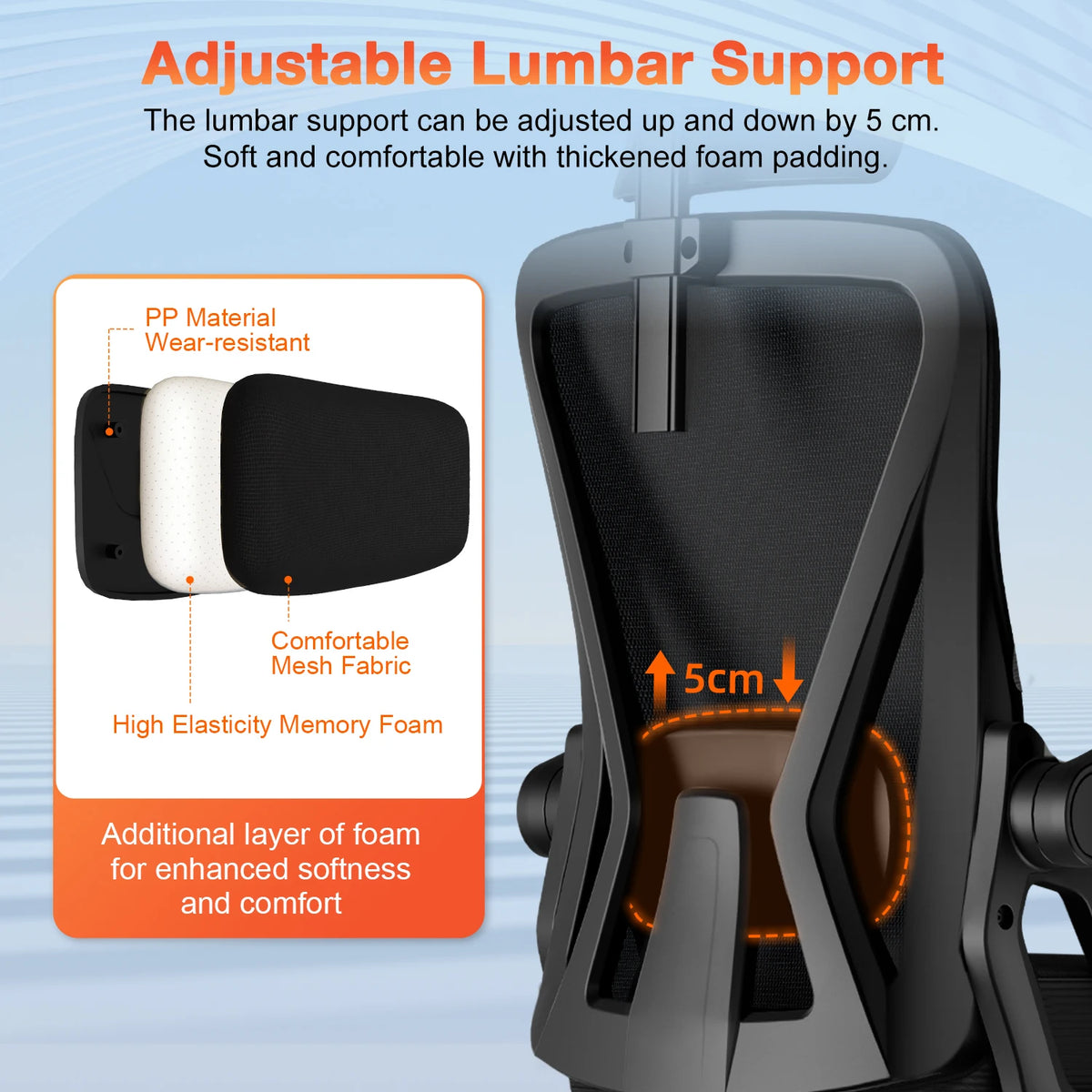 Ergonomic Office Chair with Adjustable Lumbar Support, Reclining Computer Desk Chair 90°-135°, Adjustable Headrest & Flip-Up Armrests