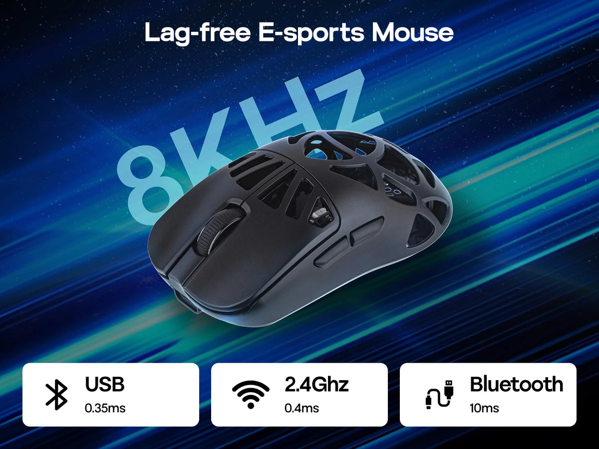 Mouse da gaming wireless EPOMAKER Carbon X cablato/2.4G/BT, da 400 a 30,000 DPI regolabili, con sensore PAW3950 per PC/Mac/Linux