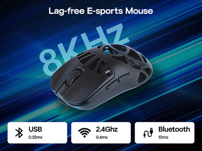 Mouse da gaming wireless EPOMAKER Carbon X cablato/2.4G/BT, da 400 a 30,000 DPI regolabili, con sensore PAW3950 per PC/Mac/Linux