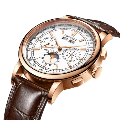 CORGEUT Automatic Mechanical Luxury Watches For Man Business Multification Date Day Month Year 316L Mechanical Men's Watches