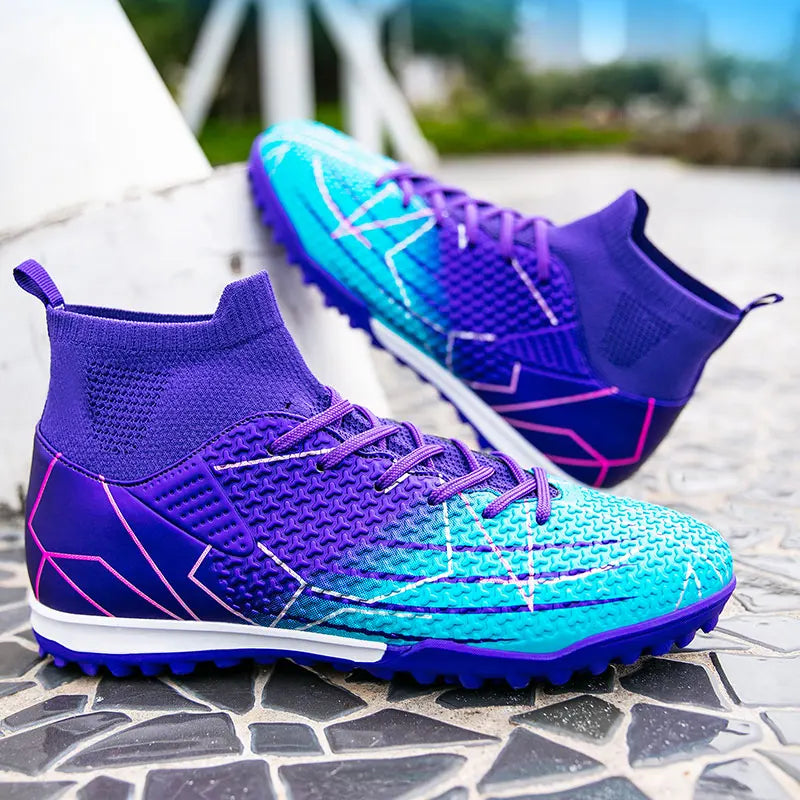 New Professional High Top Football Shoes Artificial Grass Leather Youth Students Training Soccer Shoes for Men And Women Sports