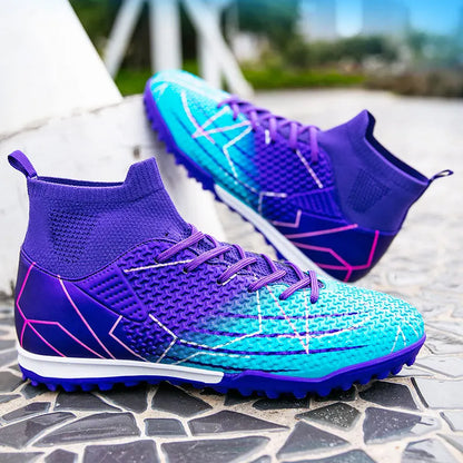 New Professional High Top Football Shoes Artificial Grass Leather Youth Students Training Soccer Shoes for Men And Women Sports